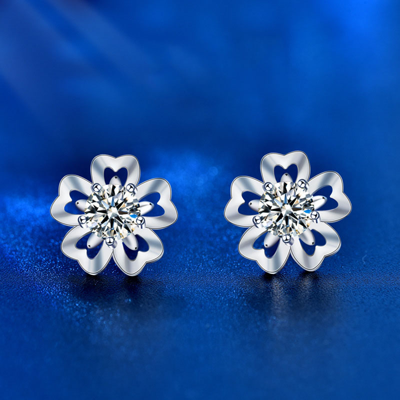 Aretes De Plata Con Diamantes En Flor De Cerezo