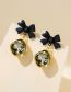 Fashion Black Brass Set Square Zirconia Bow Stud Earrings