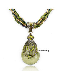 Softshell Green Cardamine Water Drop Alloy Beaded Necklaces
