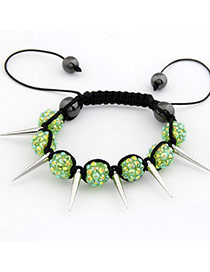 Reversible Green Ball  Rivet Design Braided Rope Korean Fashion Bracelet