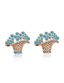 Limited Rose Rold+Sea Blue Blue Earrings Alloy Crystal Earrings