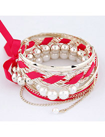 Famale Plum Red Bowknot Pearl Design Alloy Fashion Bangles