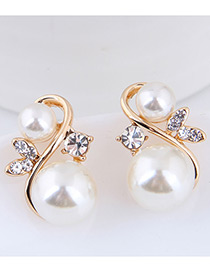Elegant Gold Color Pearls Decorated S Shape Earrings