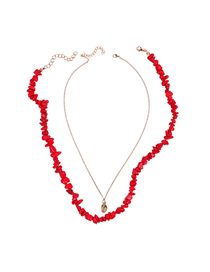 Fashion Red Alloy Turquoise Shell Two-layer Necklace