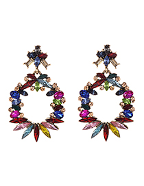 Fashion Color Alloy Diamond Round Earrings