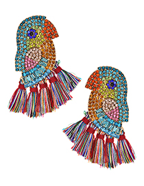 Fashion Color Alloy-studded Parrot Tassel Earrings
