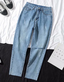 Jeans Rectos Con Agujeros Desgarrados