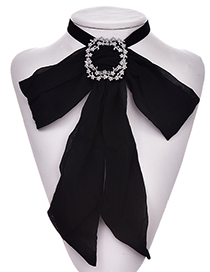 Fashion Black Alloy Diamond Chiffon Multi-purpose Brooch Bow Tie