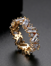 Fashion White Zirconium 6 # 18k Gold Plated Irregular Ring With Diamonds