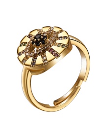 Fashion Golden Copper-set Zircon Geometric Round Opening Adjustable Ring
