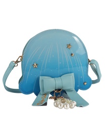 Fashion Sky Blue Dream Jellyfish Pearl Bow Rivet Contrast Color Letter Crossbody Shoulder Bag
