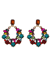 Fashion Color Alloy Diamond Geometric Hollow Stud Earrings