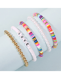 Fashion Color Letter Beaded Resin Pearl Bracelet Set