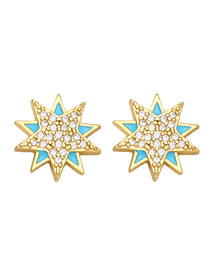 Fashion Blue Bronze Zirconium Oil Drop Geometric Star Stud Earrings