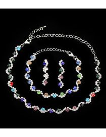 Fashion 482 Three-piece Color Geometric Diamond Bracelet Earring Necklace Set