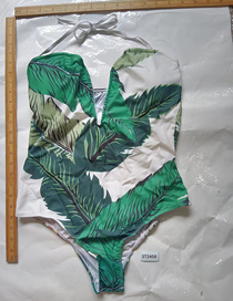 Fashion Green Halterneck V-neck Printed Swimsuit