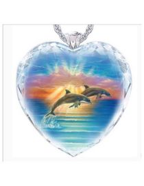 Collar De Doble Delfín Con Corazón De Cristal Geométrico