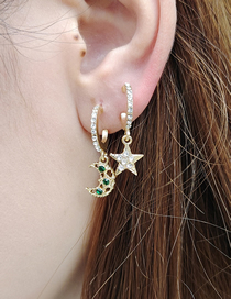 Fashion Star + Moon Alloy Diamond Star And Moon Ear Hoop Set