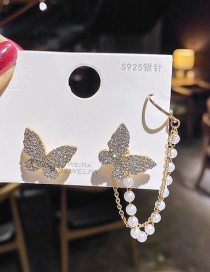 Fashion Silver Color Needle-butterfly Ear Clip Integrated Long Chain Butterfly Geometric Ear Clamp Earrings
