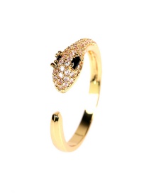 Fashion Black Diamond Snake-shaped Gold-plated Copper Open Ring With Diamonds