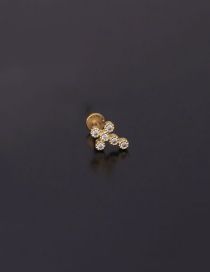 Fashion Gold 4# Stainless Steel Threaded Geometric Flat Bottom Micro-inlaid Zircon Lip Nail (1pcs)