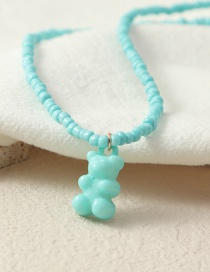 Fashion Blue Rice Beads Beaded Bear Necklace