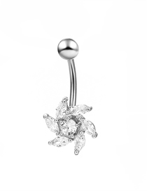 Fashion Silver Color Copper And Diamond Flower Piercing Navel Nail