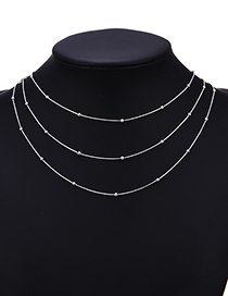 Fashion Silver Stainless Steel Round Bead Multilayer Necklace