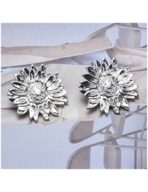 Fashion Silver Metal Sunflower Stud Earrings