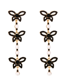 Fashion Silver Alloy Diamond Pearl Butterfly Earrings