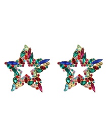 Fashion Color Alloy Diamond Five-pointed Star Stud Earrings