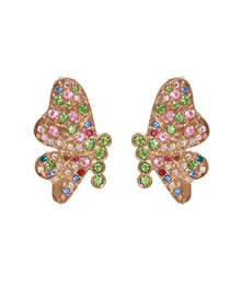 Aretes De Aleación Con Diamantes Y Perlas Con Forma De Mariposa