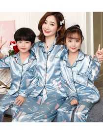Fashion Children S Blue Baby Rabbit Long-sleeved Pajamas Ice Silk Printed Cardigan Thin Parent-child Home Wear Pajamas