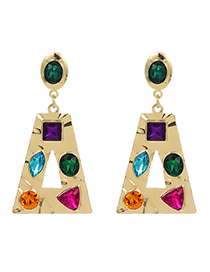 Fashion Color Alloy Diamond Hollow Trapezoid Earrings