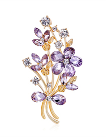 Fashion Kc Gold Color Alloy Diamond Flower Brooch