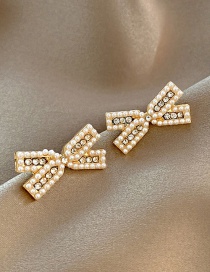 Fashion Gold Color Pearl Zircon Bow Stud Earrings