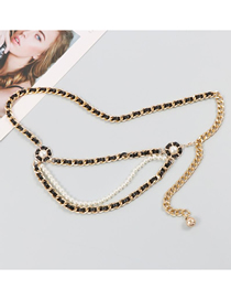 Fashion Gold Color Metal Buckle Pearl Stitching Waist Chain