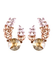 Fashion Champagne Alloy Inlaid Diamond Trees Round Earrings