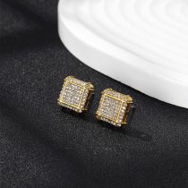 Fashion Gold Alloy Diamond Square Mens Stud Earrings