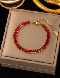 Fashion Golden Red Diamond Titanium Steel Set Square Zirconia Bracelet
