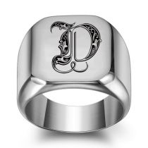 Fashion D. Titanium Steel 26 Alphabet Square Men's Ring