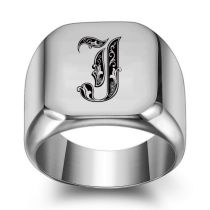 Fashion J Titanium Steel 26 Alphabet Square Men's Ring