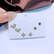 Fashion 18# Zirconia Geometric Earrings Set In Copper