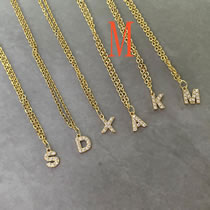 Fashion M Titanium Steel Diamond 26 Alphabet Necklace