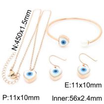 Titanium Steel Heart Eye Bracelet Necklace Earrings Set