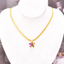 Fashion Colorful Starfish Titanium Steel Crystal Starfish Snake Bone Chain Necklace