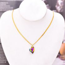 Fashion Colorful Hearts Titanium Steel Crystal Love Snake Bone Chain Necklace