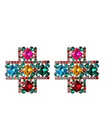 Fashion Color Alloy Diamond Cross Stud Earrings