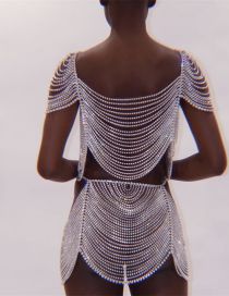 Fashion Suit Silver Plated Geometric Diamond Halter Neck Tassel Bra Panty Body Chain Set