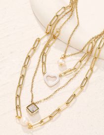 Collar Multicapa De Diamantes Cuadrados Con Perlas De Amor De Acero Y Titanio